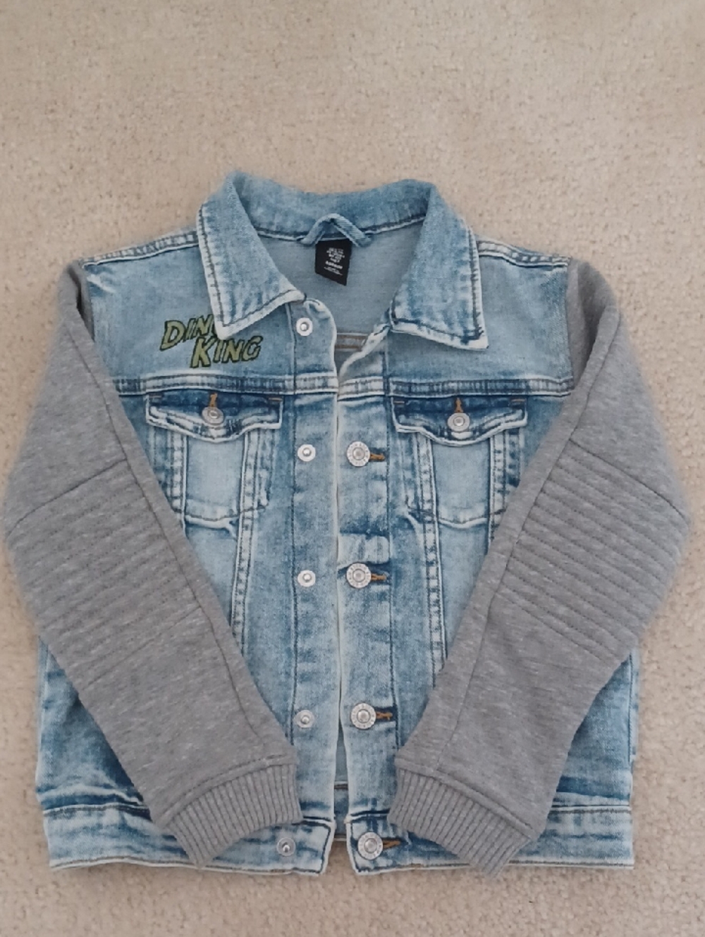 H&M Light Blue Denim Jacket with Gray Knit Sleeves